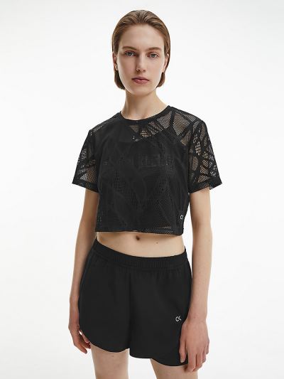 Calvin Klein Ruhák HU349326 | Calvin Klein Lace Cropped Gym Női Póló Fekete